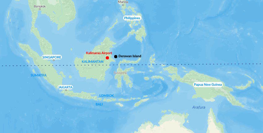 What is the nearest airport to the Derawan Islands?